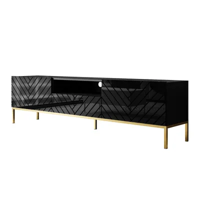 Produktbild von TV-Schrank SANTILE 190 cm auf goldenen Beinen, schwarz glänzend