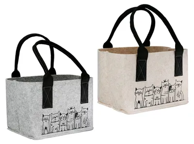 Zdjęcie produktu dla Gilde Tasche, "Katzenbande", Filz, beige, hellgrau, VE 6, 2fach sortiert, L. 22 cm, B. 30 cm, H. 22 cm