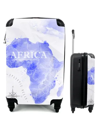 Produktbild von MuchoWow® Koffer Handgepäck Trolley Rollkoffer Kleine Reisekoffer mit 4 Rollen - Weltkarten - Wasserfarben - Blau - Cabin Size < 55x40x23 cm & 55x40x20 cm - Fotokoffer - Kabinenkoffer - Boardgepäck - Reise-Box - Reisekoffer - Reisegepäck - Koffer mit Bild - Trolley für Kinder