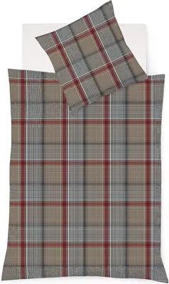 Produktbild von Fleuresse Lech Edelflanell Bettwäsche 135x200 Karo beige rot grau  604385-04
