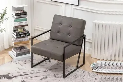 Immagine prodotto di Poltrona da salotto grigio scuro 1 posto gambe in metallo + rivestimento in tessuto