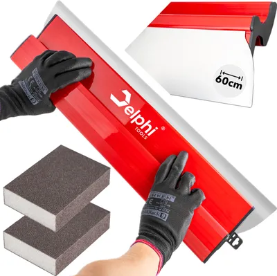 DELPHI Flächenspachtel 60CM/24inch Edelstahlklinge Spachtel Werkzeug für große Arbeitsbereich Wand Dekoration Bau Werkzeug  2x Schleifschwammblöcke
