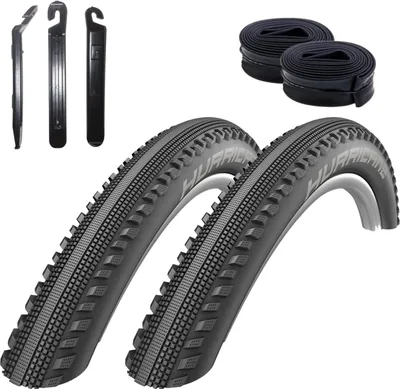 Produktbild von 2 x Schwalbe Hurricane Performance Fahrradreifen 27,5 x 2,25 (57-584) Schwarz + 2 Schläuche AV19 inkl. Reifenheber
