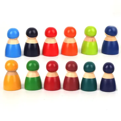 Immagine prodotto di Set da 12 giocattoli in legno per bambini: bambole per giochi di ruolo e di apprendimento
