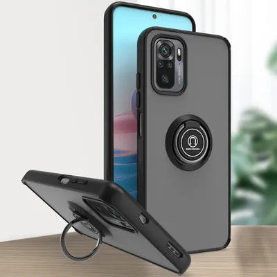 Produktbild von Redmi Note 10S Hülle, Ring Halter Ständer Matte Transluzent TPU Rahmen Stoßfest Schutzhülle für Xiaomi Redmi Note 10 4G / Note 10S Schwarz