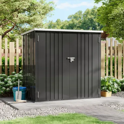 Produktbild von Livingandhome Metall Geräteschuppen 143 x 87 x 135 cm mit Metallfundament, abschließbar & wetterfest, Grau