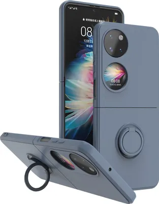 Produktbild von Huawei P50 Pocket Handyhülle, Ring Halter Ständer Kratzfeste Weiche Silikon schutzhülle für Huawei P50 Pocket Grau