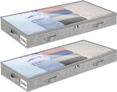 Obrázok produktu pre Úložné boxy pod posteľ 10 cm, 2 ks, na uloženie oblečenia, 100 x 50 cm, s priehľadným vekom a 4 rúčkami