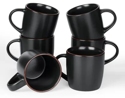 6er Set Keramik Kaffeetassen 355 ml Matt Schwarz