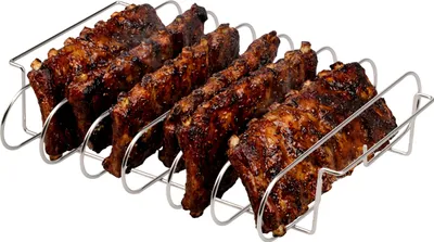 Produktbild von eluno Spareribs Halter, Rippchenhalter für bis zu 6 Spareribs für Smoker, Grill und Backofen, aus hochwertigem Edelstahl