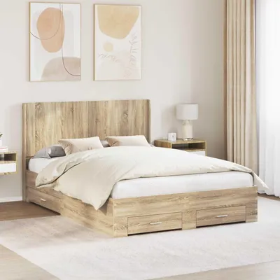 Immagine prodotto di Maison Exclusive: Letto con contenitore e testiera in legno effetto rovere Sonoma