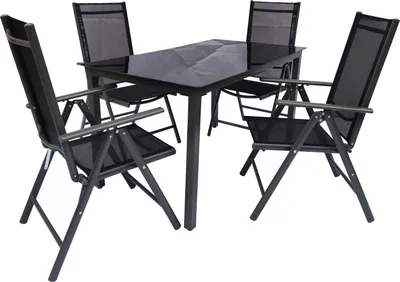 Produktbild von VCM 7 tlg. Set Gartenmöbel Alu Glas Gartenset Sitzgruppe Essgruppe Tisch Stühle 140 SW Anthrazit