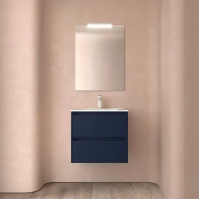 Produktbild von Badezimmermöbel BALTIC 700 2 Schubladen BLUE SATIN + Waschtisch + Spiegel