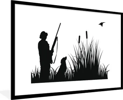 Produktbild von MuchoWow® Gerahmtes Poster Eine Illustration der Jagd auf Enten 90x60 cm - Poster mit Schwarzem Bilderrahmen Wandposter Rahmen Foto Bilder - Wanddekoration - Fotos