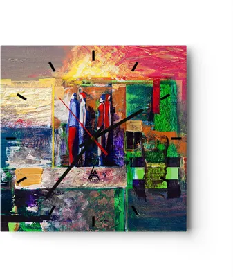Produktbild von Wanduhr - Quadrat - Glasuhr - Abstraktion modern - 30x30cm - Schleichendes Uhrwerk - Lautlos - zum Aufhängen bereit - Dekoration Modern - Wanddekoration aus Glas - C3AC30x30-3670