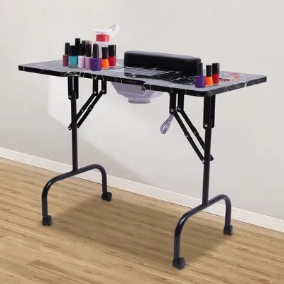 Imagen del producto de Mesa de manicura portátil, plegable, con aspiradora integrada, ideal para salones y uso doméstico