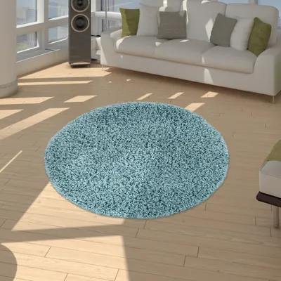 Produktbild von Shaggy Teppich Hochflor Langflor Hochwertig Hohe Fadendichte Uni Pastell Türkis Grösse Ø 80 cm Rund