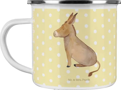 Produktbild von Mr. & Mrs. Panda Emaille Tasse Esel - Gelb Pastell - Geschenk, Erfolg, Mut, Zuversicht, becher, Lustige Sprüche, Ziel, Teetasse, Weisheit, Pott, Kaffeepott