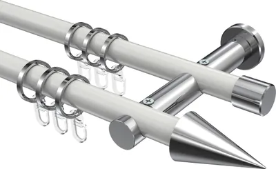 Produktbild von Interdeco Gardinenstange / Vorhangstange Weiß / Chrom, Typ Platon Savio (Kegel), 20 mm Ø 2-läufig, 260 cm