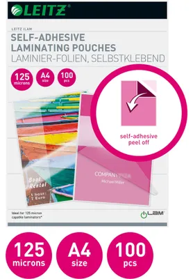 Image de LEITZ 16925 Pochette à plastifier DIN A4 autocollante 250 mic