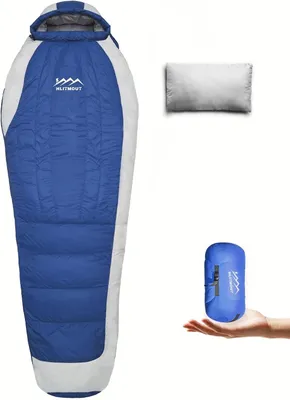 Obrázek produktu pro Spací pytel Donzen s polštářem, kompaktní design ve tvaru mumie, vhodný pro kempování, turistiku a backpacking