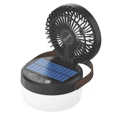 Produktbild von Faltbare Solarbetriebene Campinglampe – 4 LED-Modi mit 3-Gang-Lüfter und USB-Powerbank-Funktion,ideal für Zelte,Outdoor-Aktivitäten und Notbeleuchtung