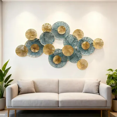 Metall-Wanddekoration, Lotusblatt, 3D, 120x69 cm, für Wohnzimmer