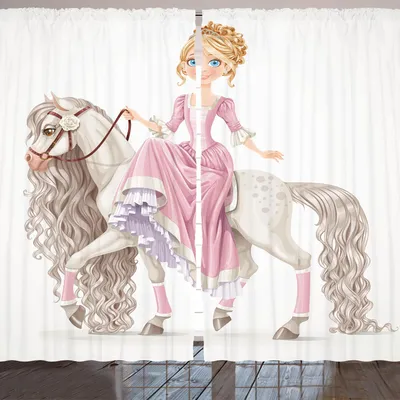 Immagine prodotto di ARANDE Tenda femminile, graziosa principessa sorridente su un cavallo bianco con una lunga criniera, stampa a tema felicità, 280 x 260 cm, rosa