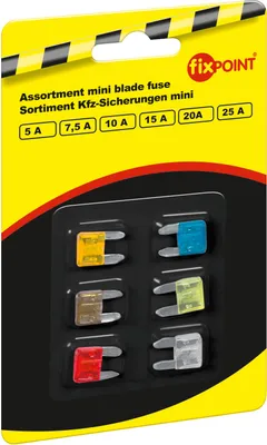 Produktbild von Fixpoint 20356 Kfz-Sicherungssortiment mini, 6 tlg. - Blisterkarte mit Euroaufhänger, 16,7 x 11,2 x 3,81 mm