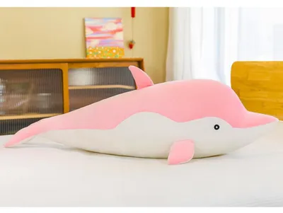 Image de Peluche mascotte dauphin rose Leantoys, 70 cm