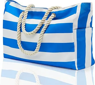 Produktbild von Strandtasche,Grosse Strandtasche XXL Familie, Wasserdicht Badetasche,Strandtasche mit Reißverschluss Groß Schwimmbad Tasche -blau
