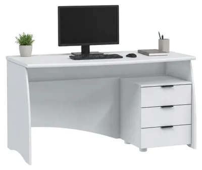 Produktbild von Azziz - Schreibtisch, 136x67x72h cm Mattweiß, 3 Schubladen