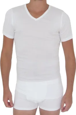 Produktbild von HERMKO 164887 Extralanges Herren Hemd mit V-Ausschnitt aus Baumwolle / Modal (+10 cm) Unterhemd, Shirt, Größe:D 8 = EU XXL, Farbe:weiß