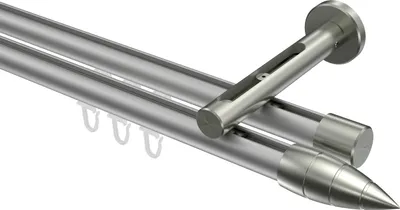 Produktbild von Interdeco Innenlaufstange / Gardinenstange mit Innenlauf Silbergrau / Edelstahl-Optik, Typ Siteno Samanto (Rillenpatrone), 20 mm Ø 2-läufig, 360 cm