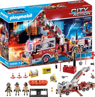Immagine prodotto di PLAYMOBIL 70935 Camion dei pompieri: Scala a torre USA