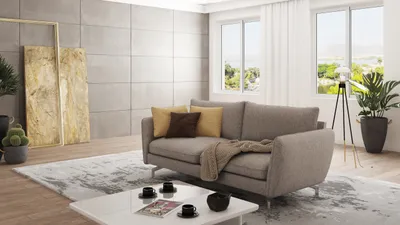 Produktbild von S-STYLE MÖBEL - Modernes Sofa 3-Sitzer Frema mit Silber Metall Füßen aus Dunkelbeige Luxusmicrofaser, B/T/H: 172 cm/ 92 cm/ 87 cm