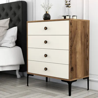 Produktbild von Skye Decor, Lizbon 540 - Walnut, Cream, Kommode, Nussbaum, 100 % MELAMINBESCHICHTETE SPANPLATTEN, 76 x 40 x 90,7 cm