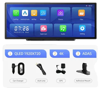 Obrázok produktu pre Autokamera, záznam v rozlíšení 4K, bezdrôtové pripojenie, s 6-metrovou cúvacou kamerou, 64G pamäťová karta TF