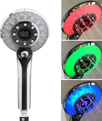 Produktbild von Handbrause, LED Duschkopf, Regendusche, Duschbrause, Brausekopf, Temperaturanzeige, 3 Lichtfarben, Wassersparend