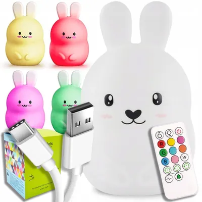 Produktbild von Weiche Nachtlampe Hase für Kinder bunt Silikon RGB LED + Fernbedienung