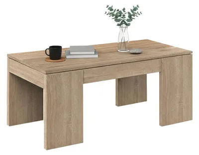 Produktbild von Couchtisch Malibu, Couchtisch mit abnehmbarer Platte, Couchtisch für das Wohnzimmer, 100x50h43/84 cm, Eiche