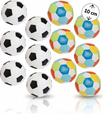 Produktbild von Softball Ø 10 cm 12er Set, schwarz-weiß und bunt, weiche Kinderbälle im Fußball-Design, leichte Spielbälle für drinnen und draußen