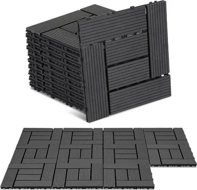 Immagine prodotto di Clanmacy WPC click tiles 1m² 11pcs. | Piastrelle per terrazzi, piastrelle per balconi, piastrelle in legno - antracite, 30x30 cm