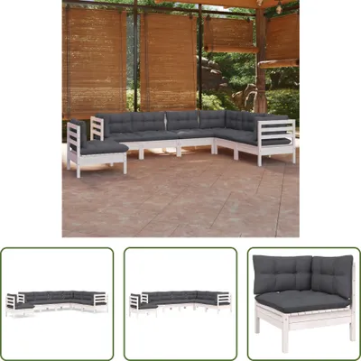 Produktbild von The Living Store 7-tlg. Garten-Lounge-Set mit Kissen Weiß Kiefer Massivholz