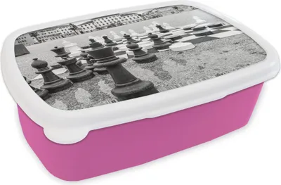 Produktbild von KitchenYeah® Lunchbox Brotzeit Brotdose 17x11 cm Großschach auf einem Quadrat - schwarz und weiß Kinder Brotzeitdose - Lunchpaket - Brotkasten  - Sandwich Box