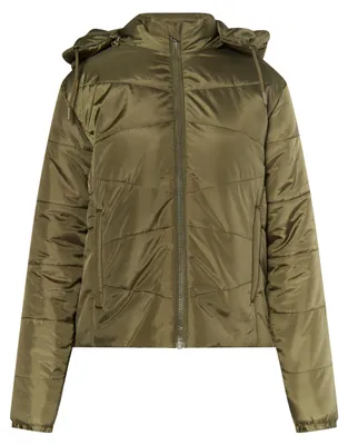 Produktbild von Damen Jacke grün S dünn gefüttert diagonal gesteppt mit abnehmbarer Kapuze und Stehkragen