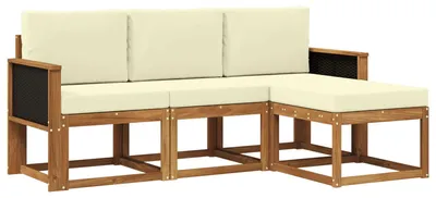 Imagen del producto de vidaXL Juego de sofás de exterior, 4 piezas, color natural y crema