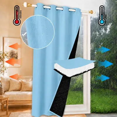 Image de Rideau de porte extérieur, 110x203 cm, imperméable, rideau thermique anti-froid et anti-chaleur, rideau occultant avec œillets, poche à tringle, pour jardin ou terrasse, couleur bleue