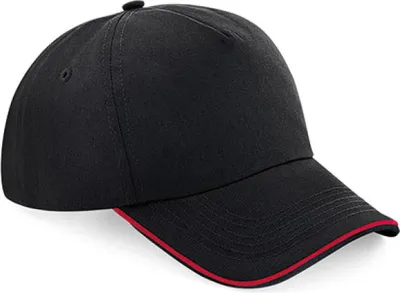 Produktbild von Beechfield B25c | Authentic 5 Panel Cap - Piped Peak, 100 % Baumwoll-Twill - Farbe: Black/Classic Red - Größe: One Size