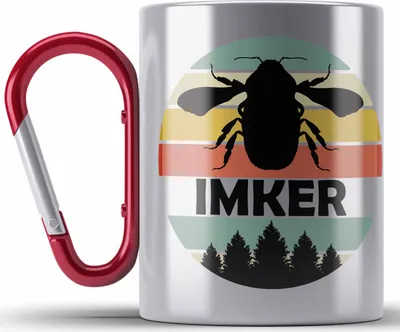 Produktbild von Trendation - Imker Geschenk Edelstahl Tasse Karabiner Bienenzucht Karabiner Edelstahl Tasse Karabiner Edelstahl Geschenkideen Bienenzüchter Bienen Zuebhör Geschenke (Rot)